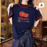 韓系趣味印花Navy藍紅撞色Tee (2/9截 預計11月上旬)