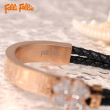 批發價-Folli Follie玫瑰金色閃石幸運四葉草編織手鐲🎁附禮盒🎁2025/11 (25/11截 12月中旬)