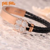 批發價-Folli Follie玫瑰金色閃石幸運四葉草編織手鐲🎁附禮盒🎁2025/11 (25/11截 12月中旬)